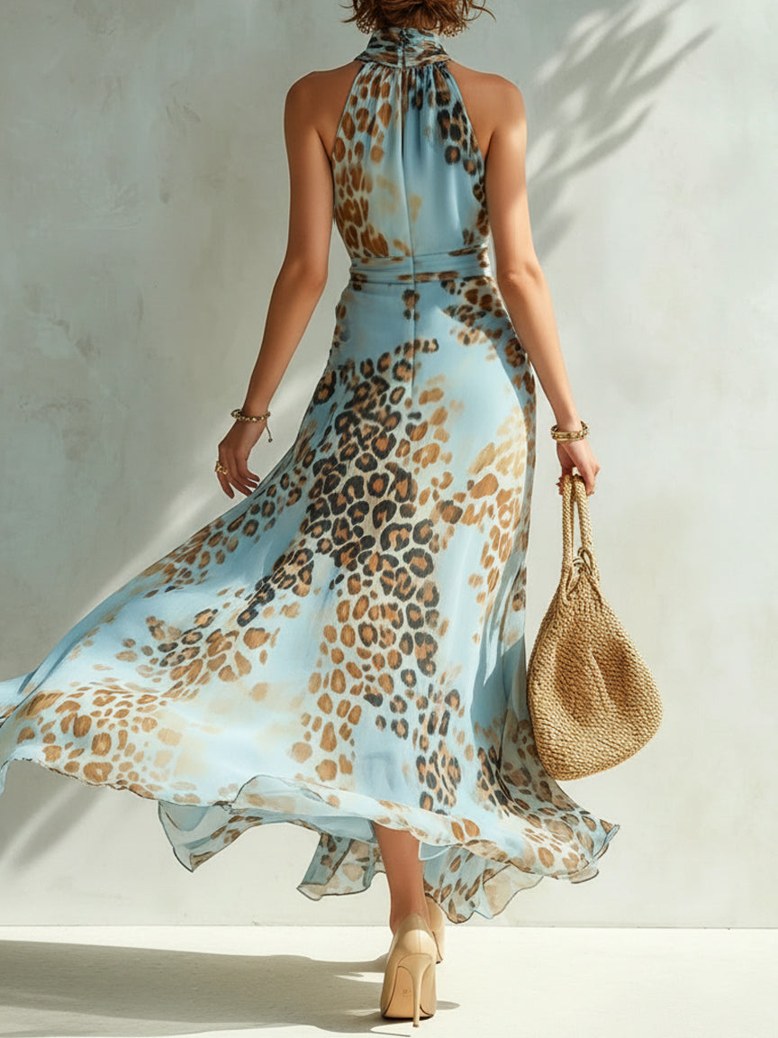 Lene | Leopard Print Halter Maxi Dress