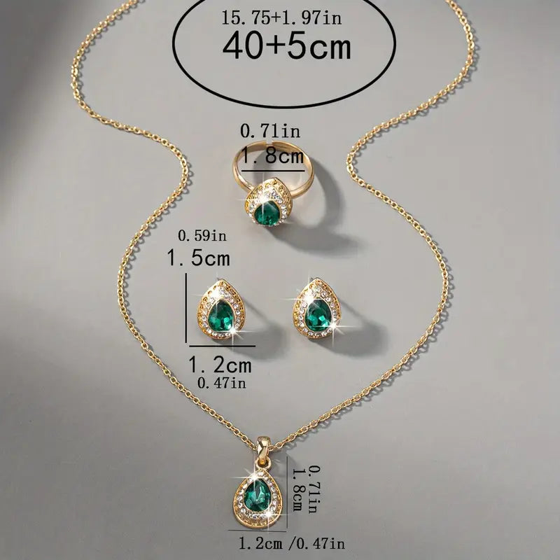 Timeless Emerald Teardrop Jewelry Set