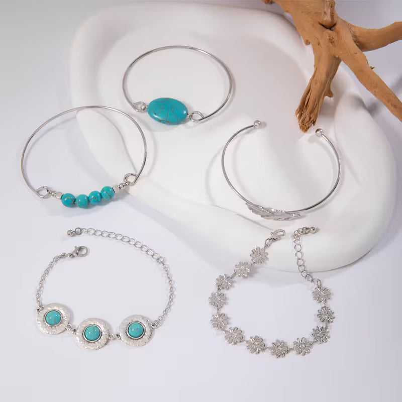 Turquoise Feather Bracelet Set