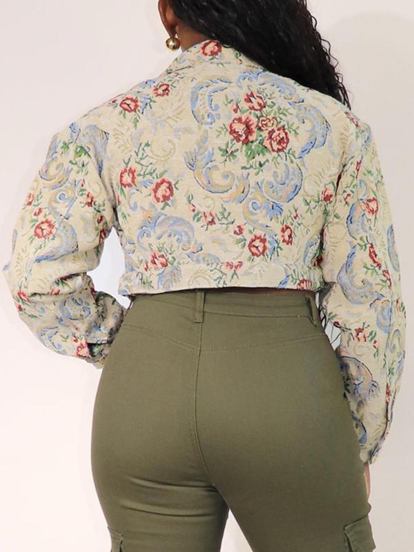 SIDA™ - Chic Floral Print Crop Long Sleeve Jacket
