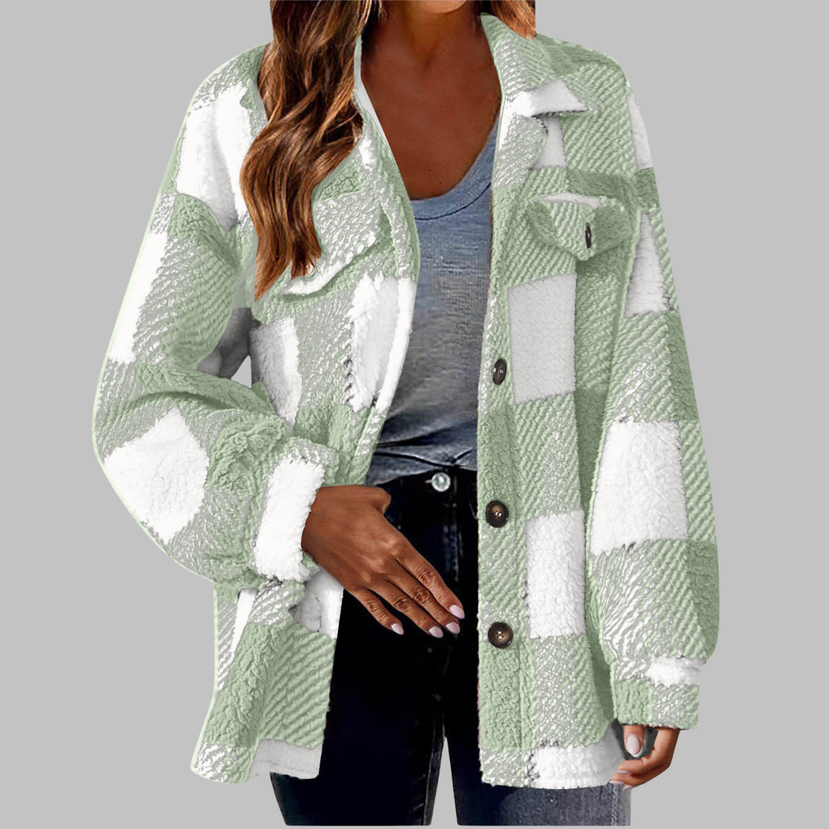 ERMI™ - Casual Plaid Button Down Long Sleeve Jacket