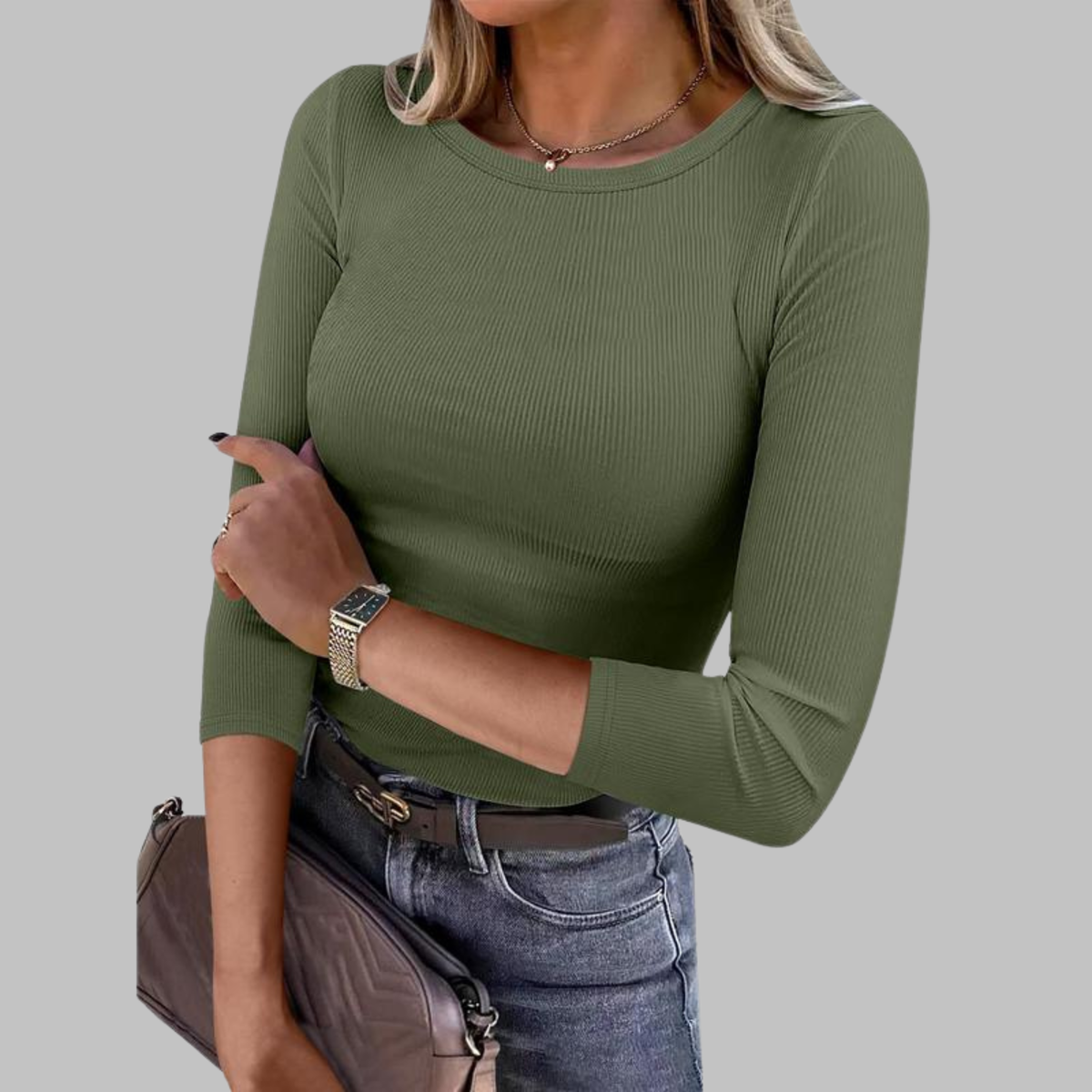 DAVINA™ - Casual Plain Crewneck Slim-Fit Top