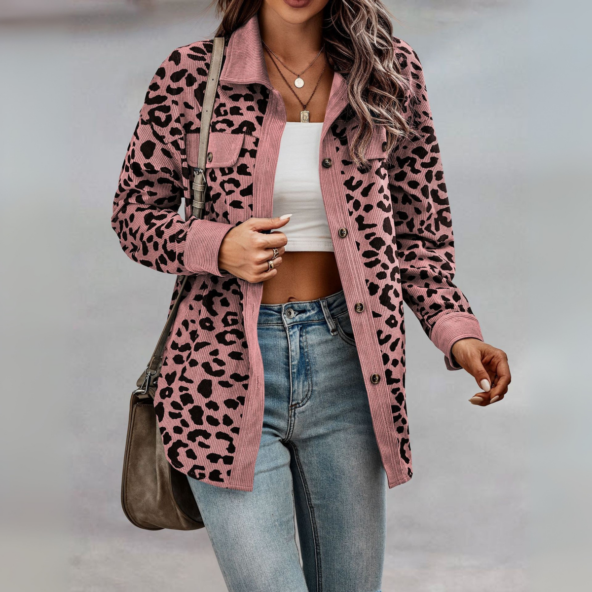SISI™ - Casual Leopard Print Button Front Jacket