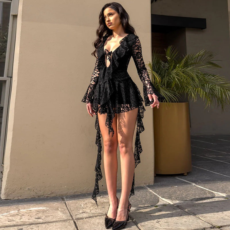 Lumière | Lace Ruffle Long Sleeve Mini Dress