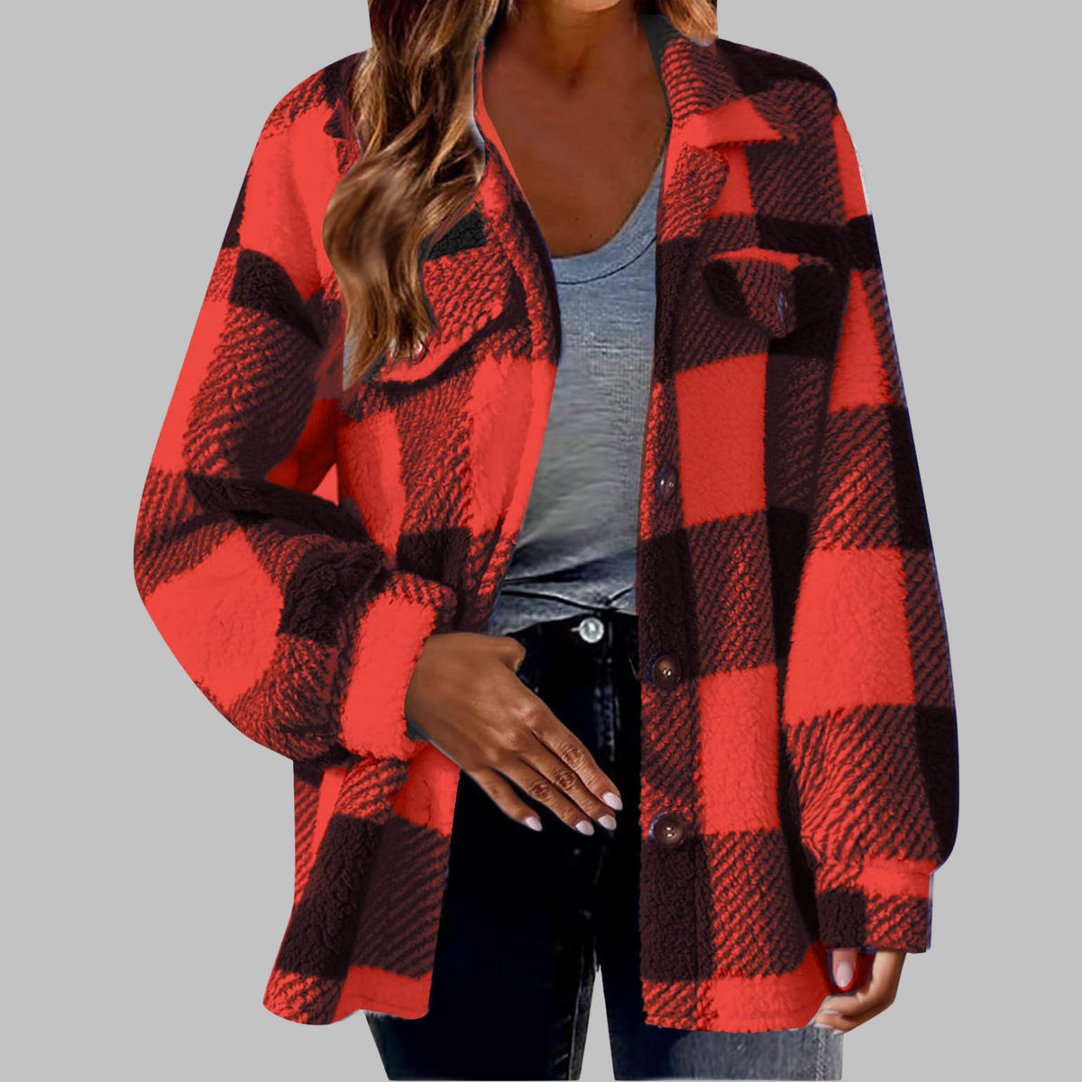 ERMI™ - Casual Plaid Button Down Long Sleeve Jacket