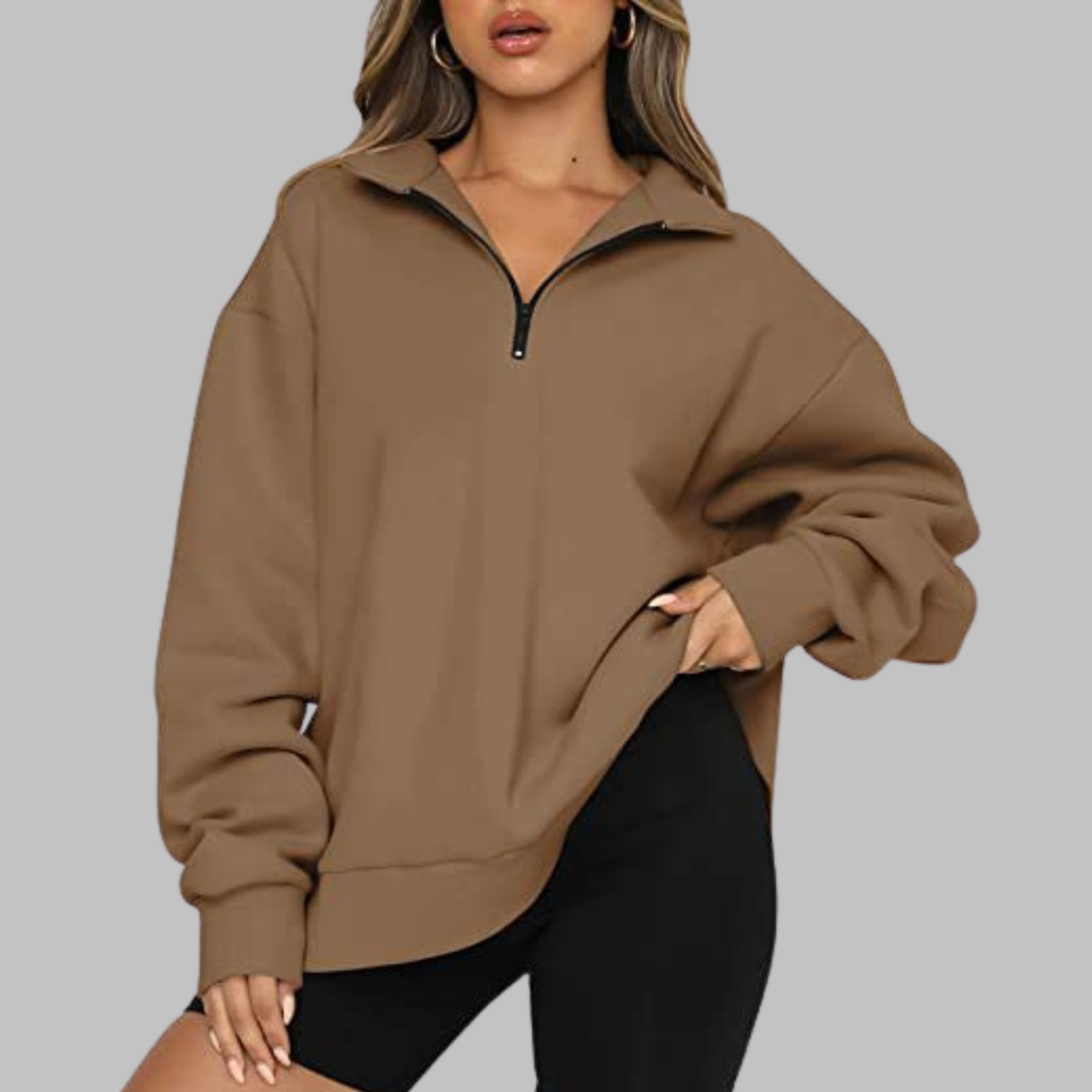TENLEY™ - Casual Oversized Half Zip Long Sleeve Sweatshirt