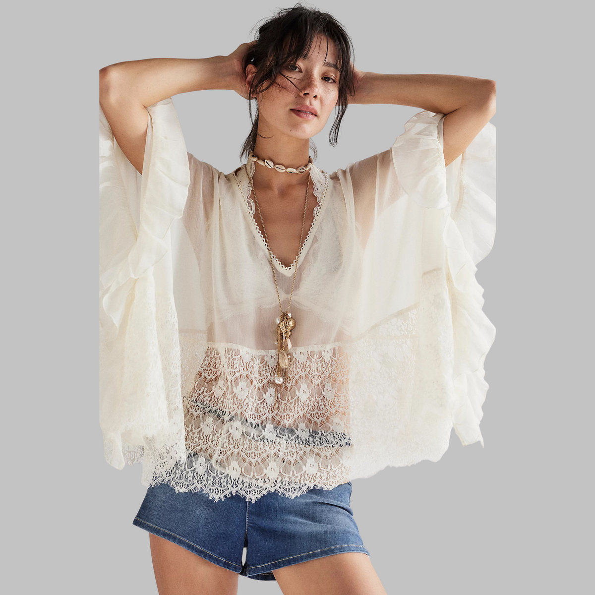 LEONA™ - Classy V-Neck Batwing Sleeve Cover-Up Top
