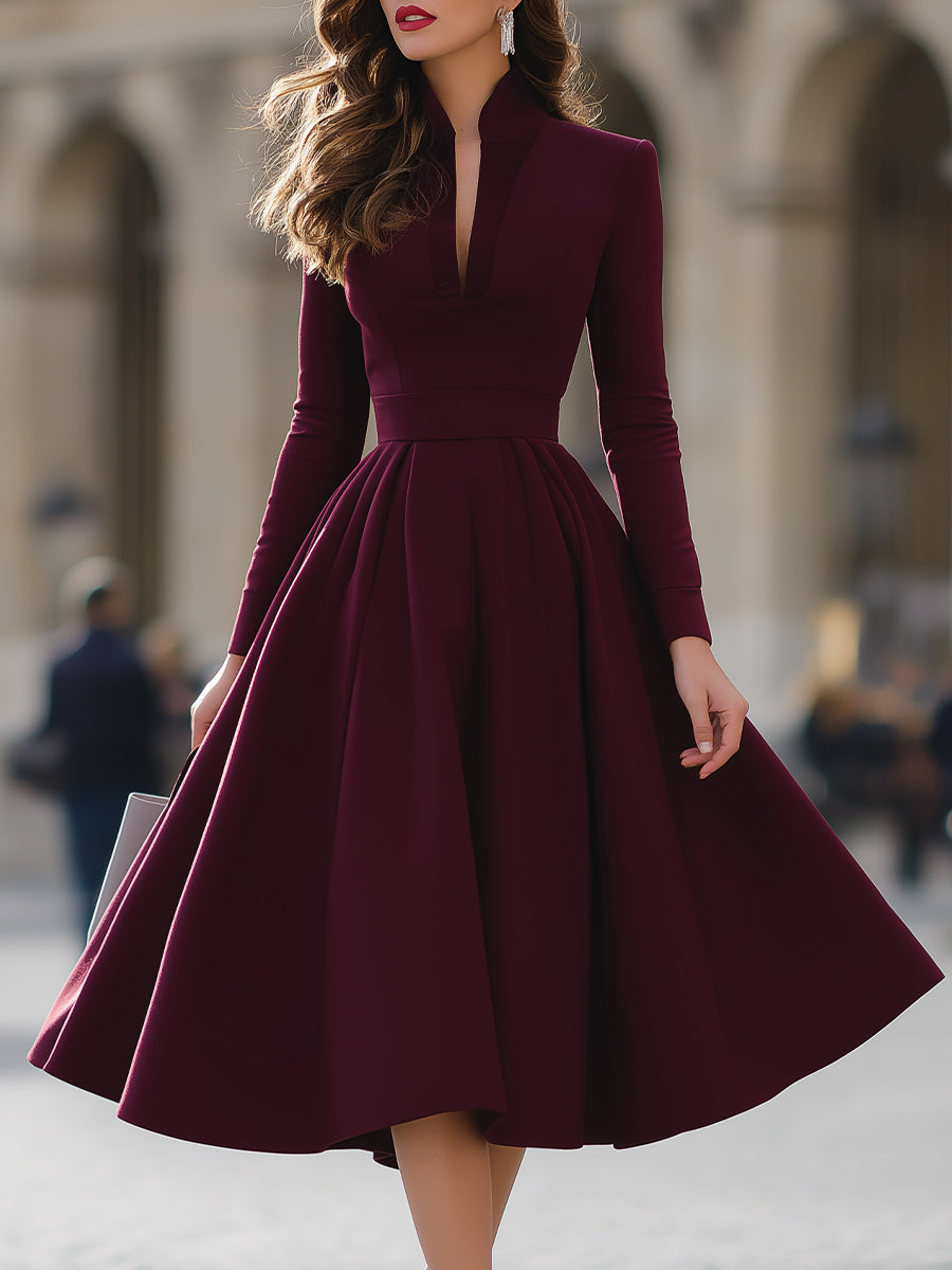 Jennifer | Pleated V Neck Midi Dress
