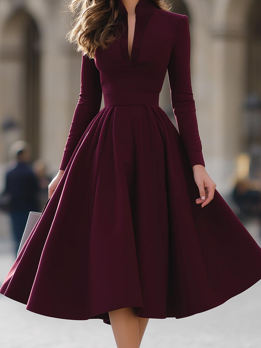 Jennifer | Pleated V Neck Midi Dress