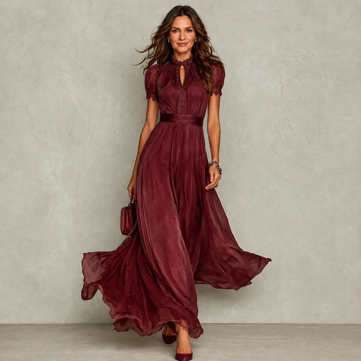 Edwina | Elegant Keyhole Neck Maxi Dress