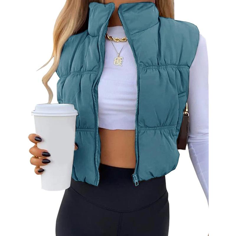 CAROLINE™ - Sleeveless Zip-Up Puffer Vest with Stand Collar