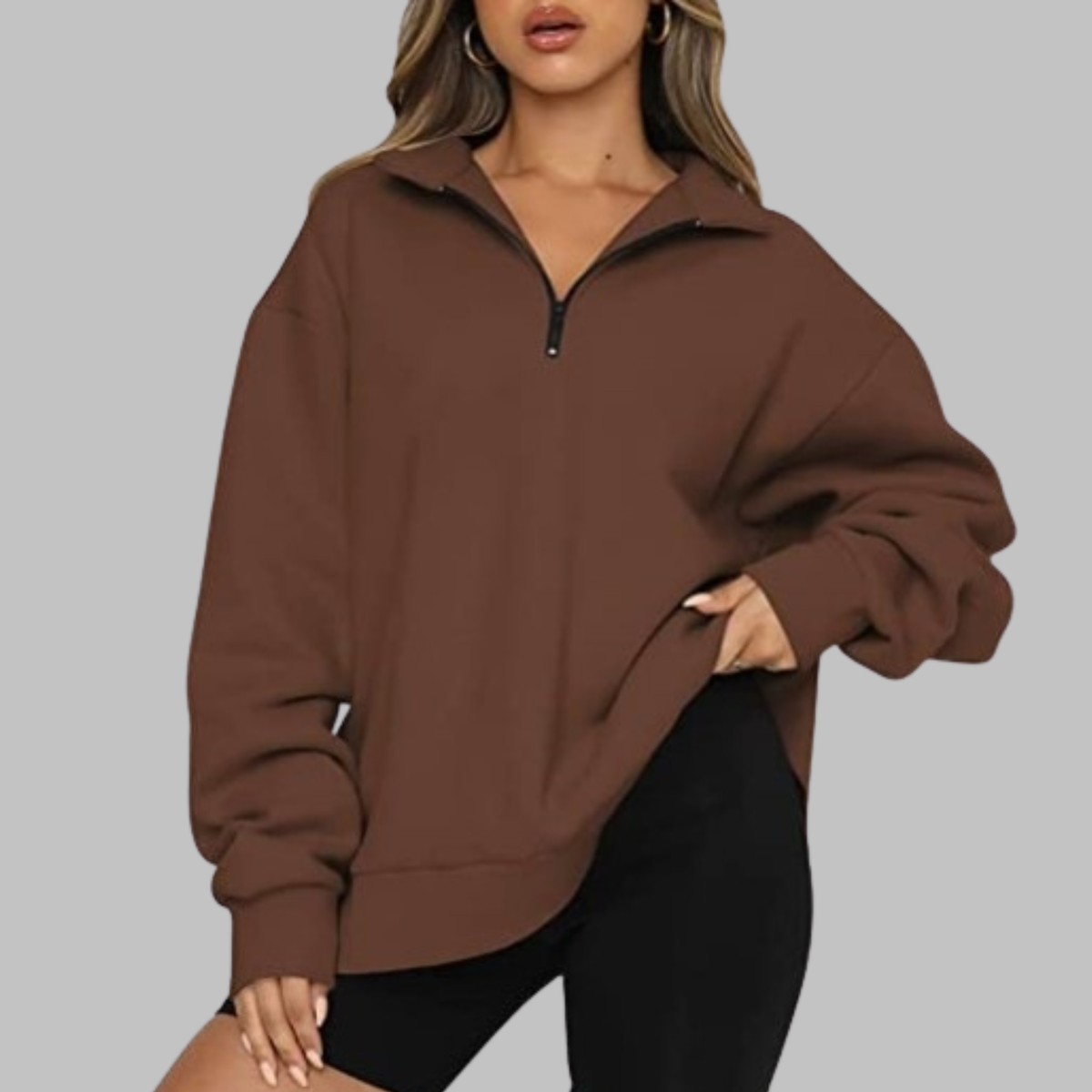 TENLEY™ - Casual Oversized Half Zip Long Sleeve Sweatshirt