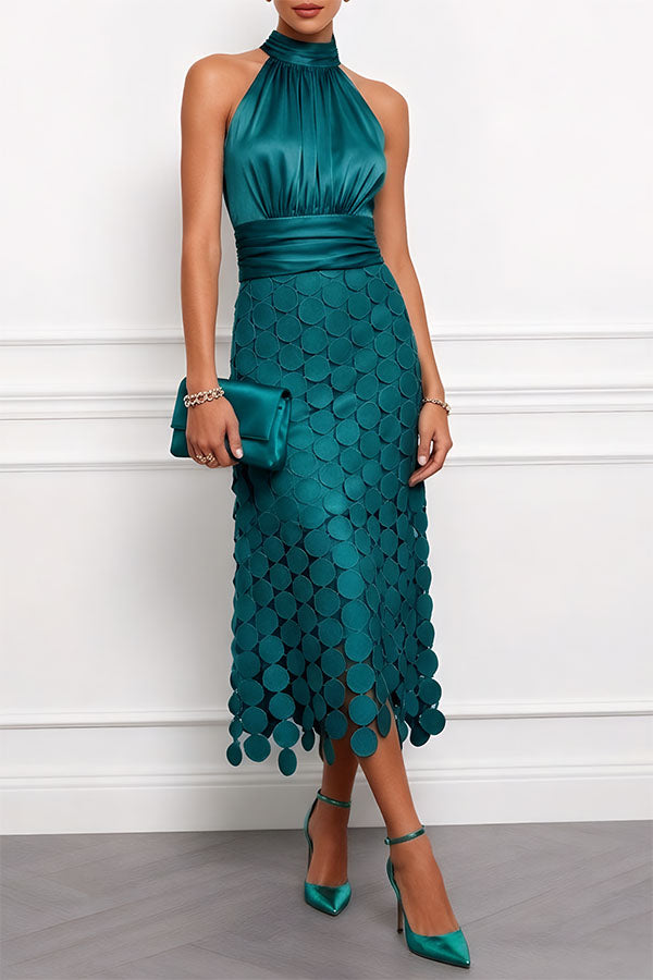 Alva | Textured Halter Occasion Midi Dress