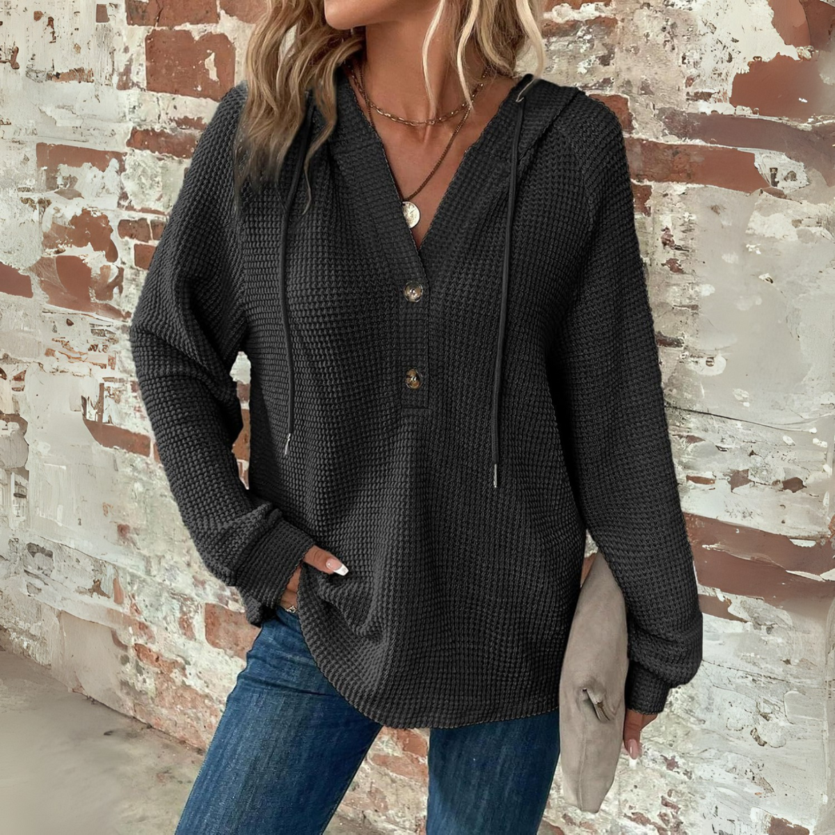 SIONI™ - Casual Long Sleeve V-Neck Hoodie Sweatshirt