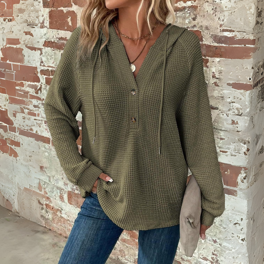 SIONI™ - Casual Long Sleeve V-Neck Hoodie Sweatshirt