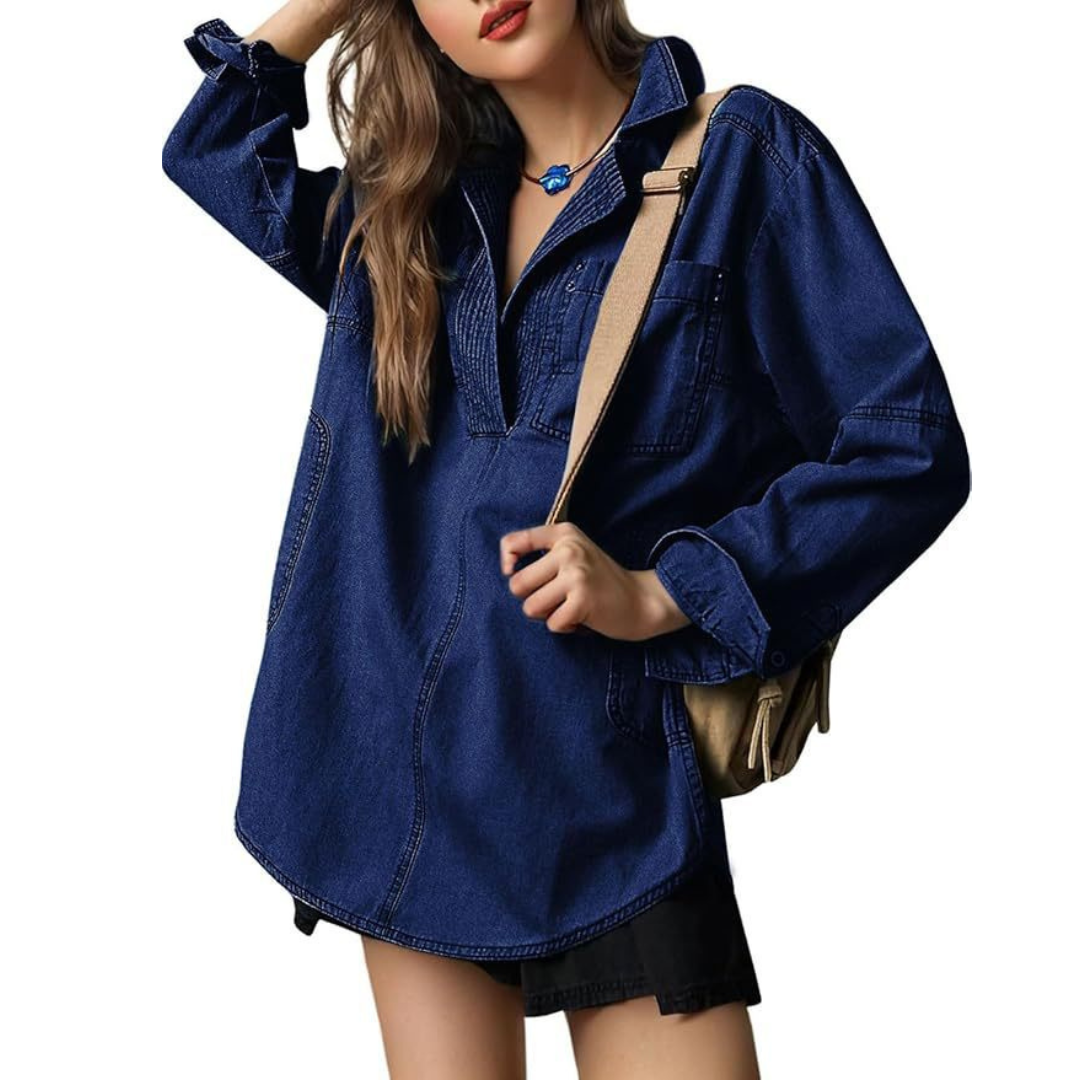 NISHA™ - Chic V-Neck Loose Fit Long-sleeve Top