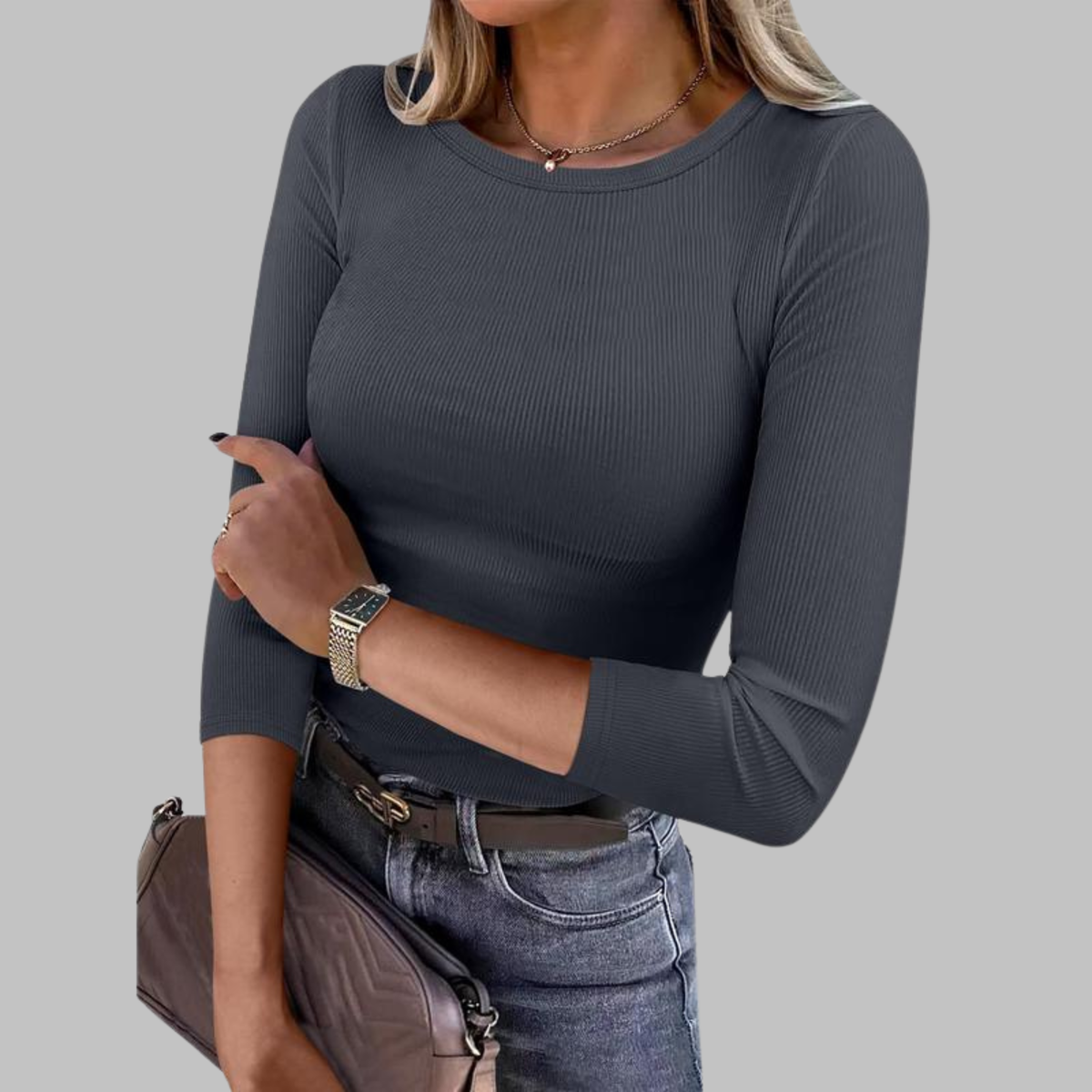 DAVINA™ - Casual Plain Crewneck Slim-Fit Top