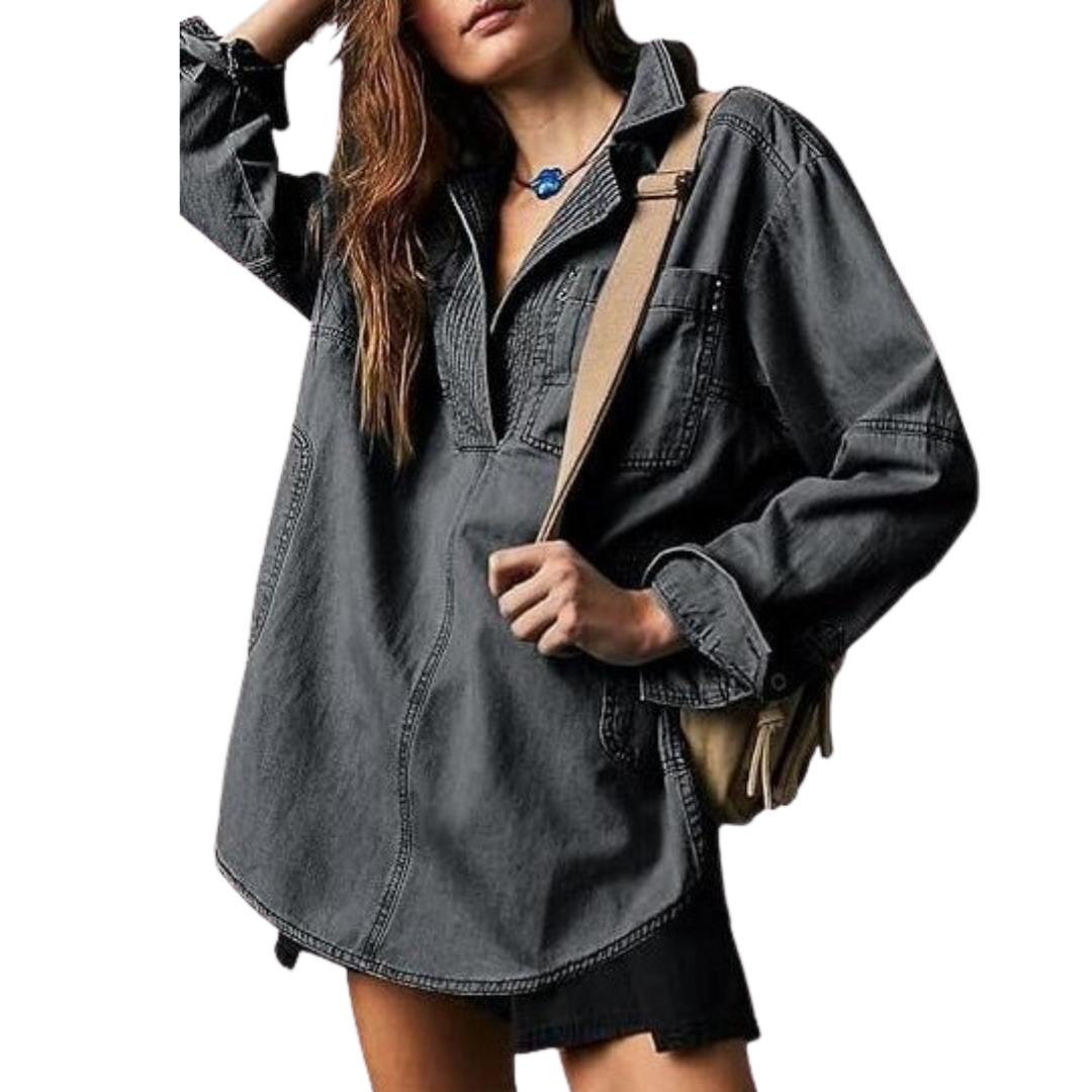 NALINAE™ – Chic V-Neck  Denim Tunic Top