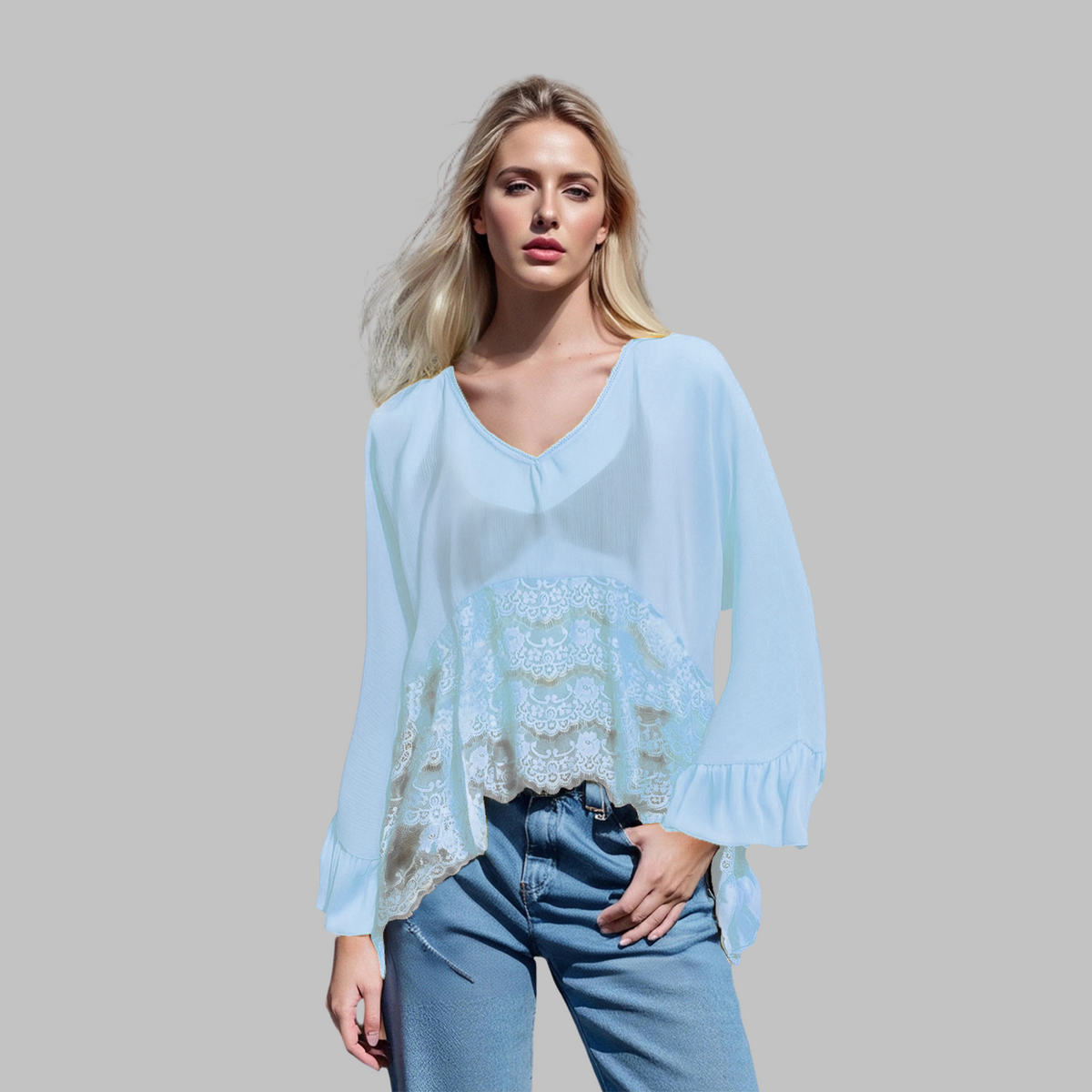 LEONA™ - Classy V-Neck Batwing Sleeve Cover-Up Top