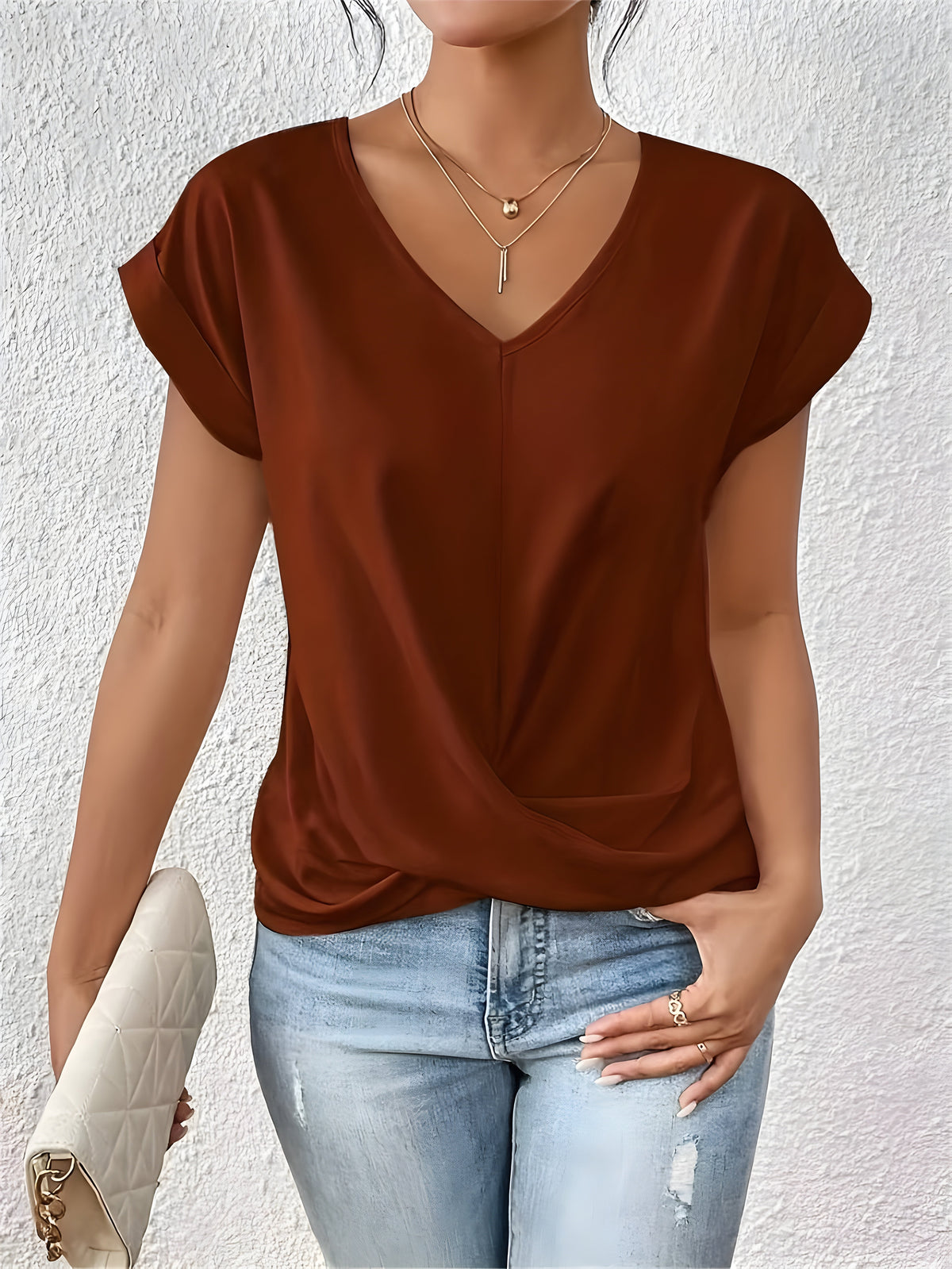 MEIKA™ – Classic Twist Detail V-Neck Top