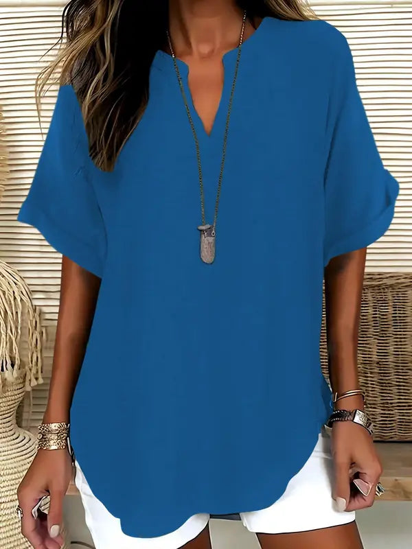 SEREIA™ - Casual Plain Short Sleeve Blouse