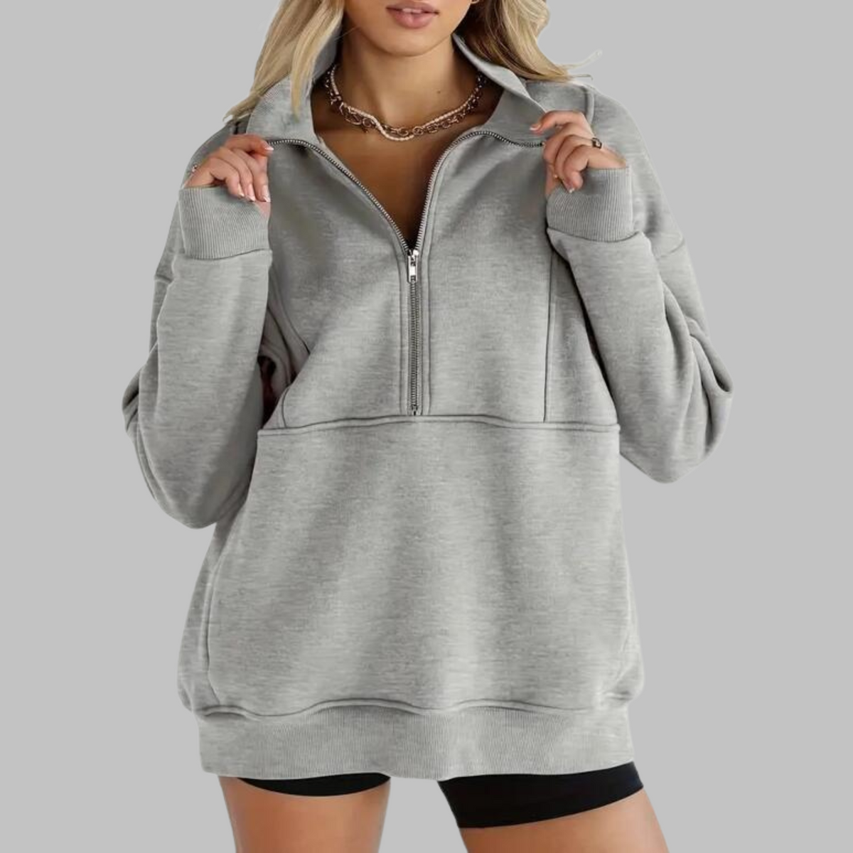 PSALM™ - Comfy Collar Half Zip Oversized Long Sleeve Sweatshirt