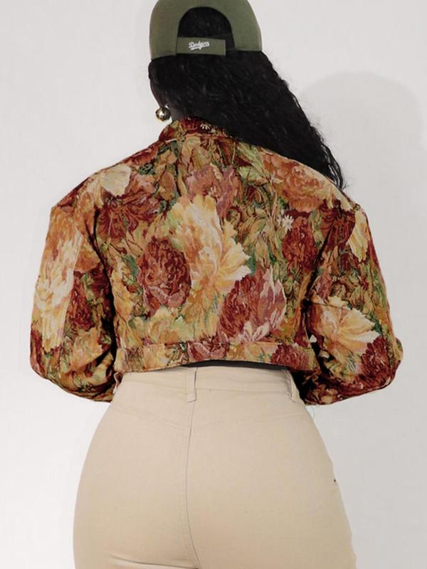 SIDA™ - Chic Floral Print Crop Long Sleeve Jacket