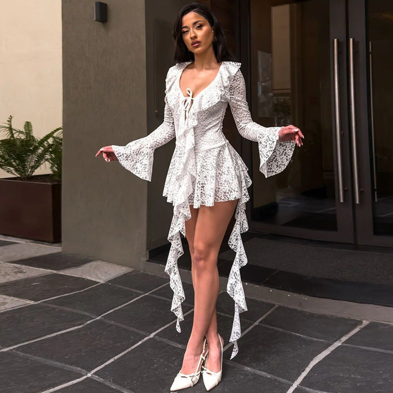 Lumière | Lace Ruffle Long Sleeve Mini Dress