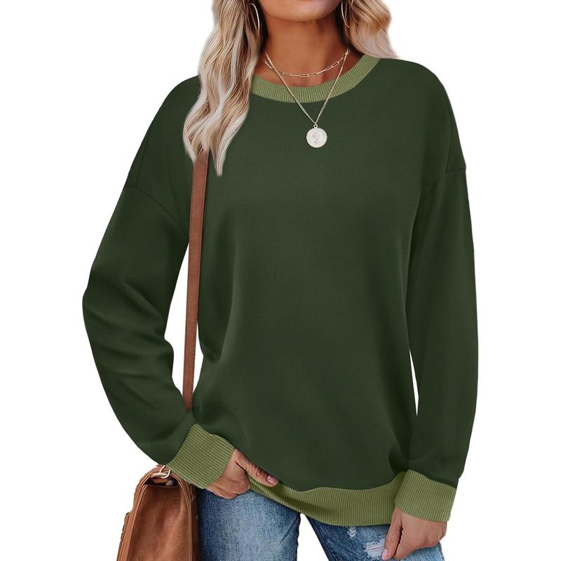 MARGARET™ - Contrast Trim Crew Neck Long Sleeve Tunic Sweatshirt