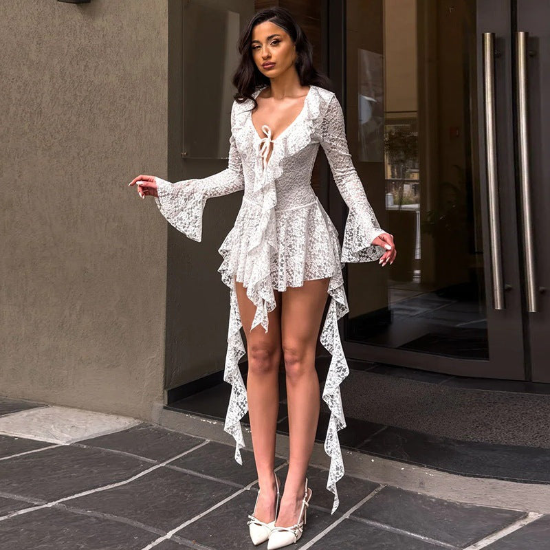 Lumière | Lace Ruffle Long Sleeve Mini Dress