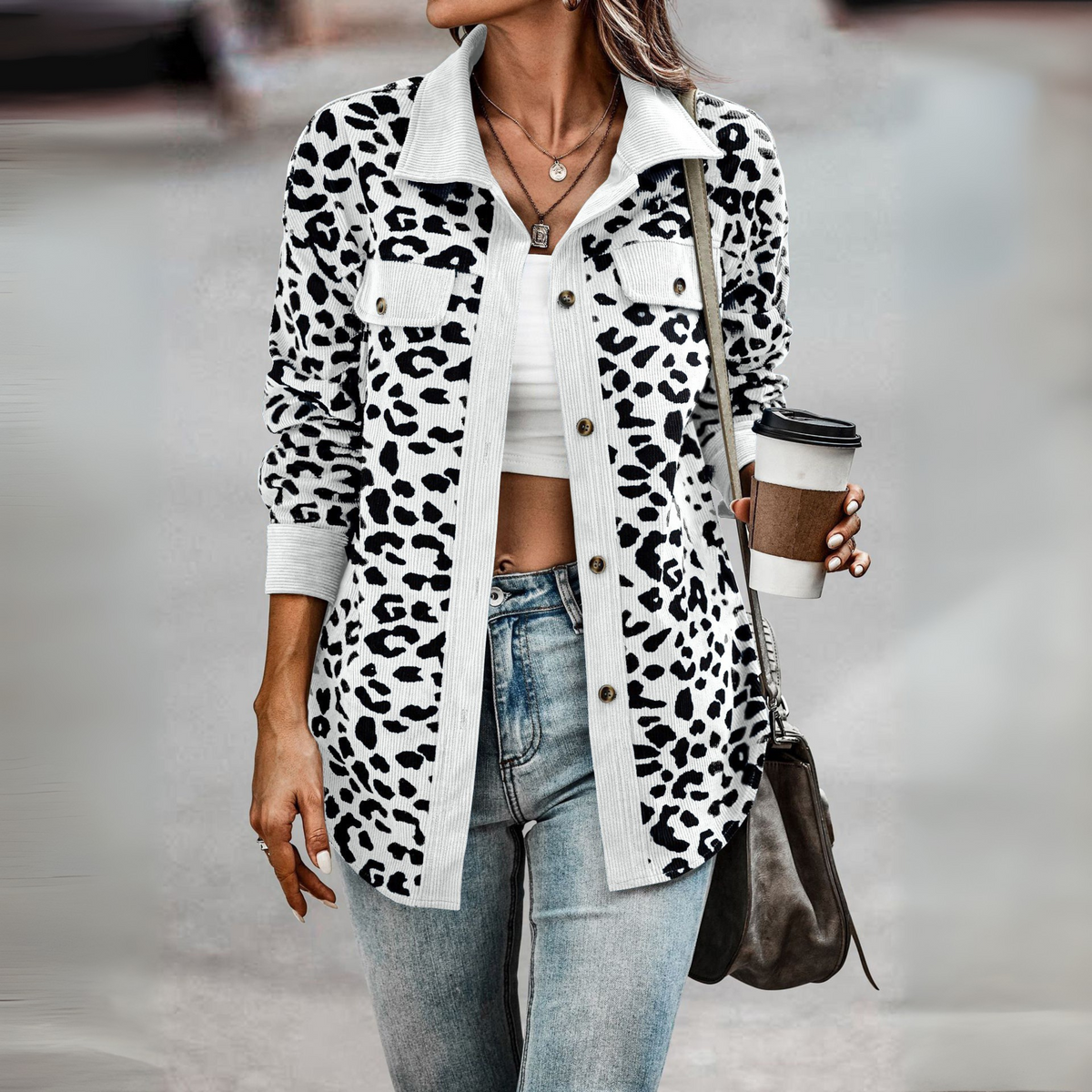 SISI™ - Casual Leopard Print Button Front Jacket