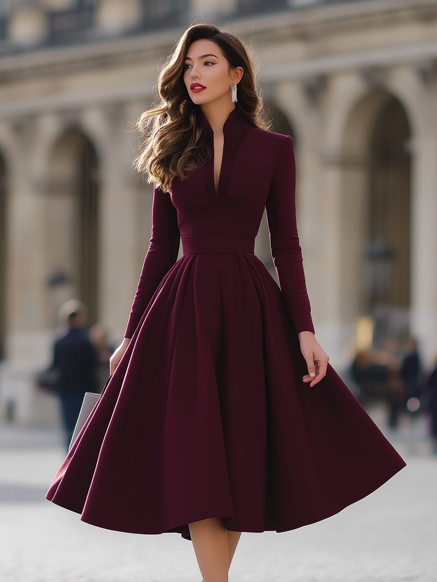 Jennifer | Pleated V Neck Midi Dress
