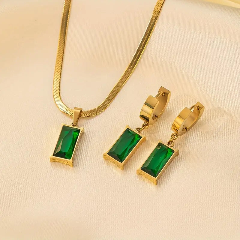 Luxe Emerald Necklace & Earring Set