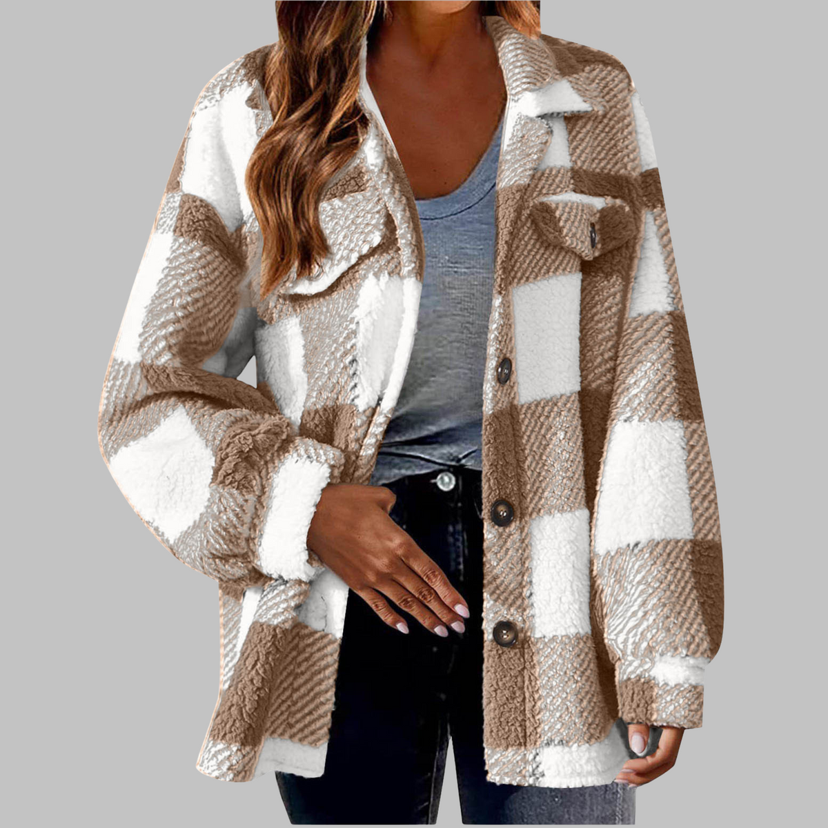 ERMI™ - Casual Plaid Button Down Long Sleeve Jacket