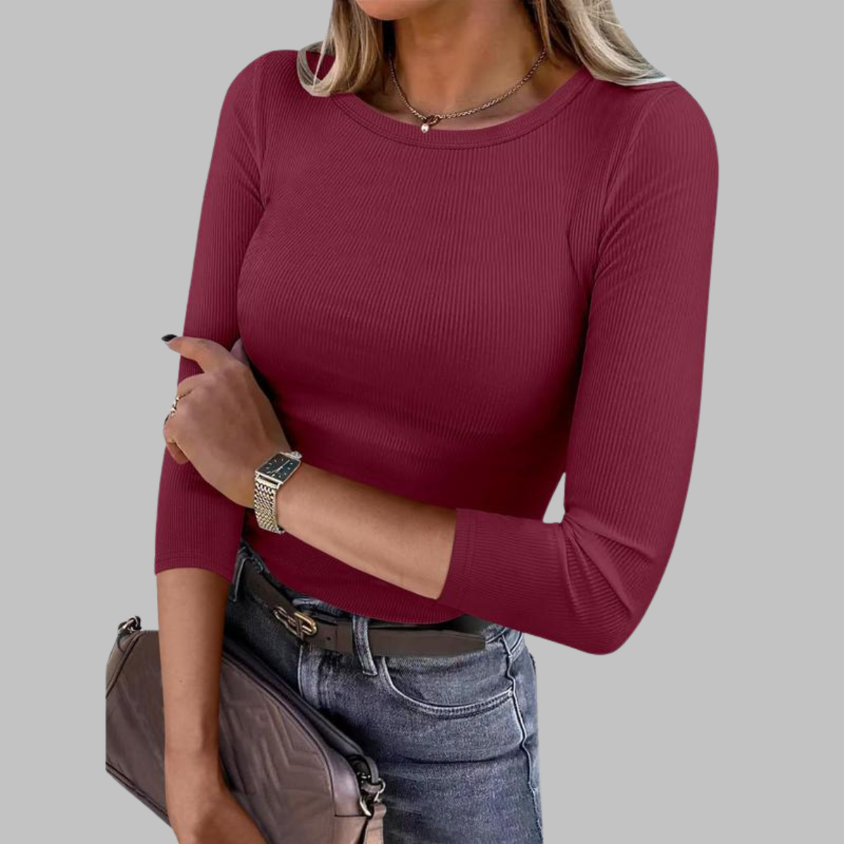 DAVINA™ - Casual Plain Crewneck Slim-Fit Top
