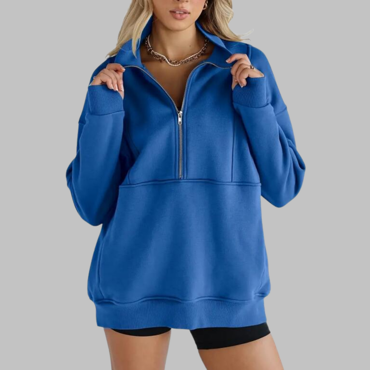 PSALM™ - Comfy Collar Half Zip Oversized Long Sleeve Sweatshirt