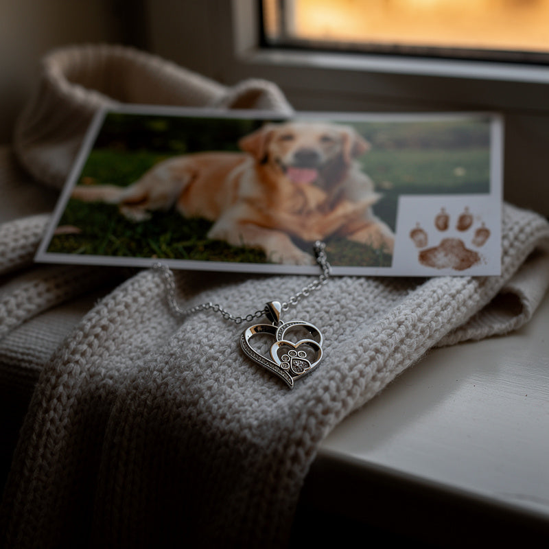 Silver Paw Heart Necklace
