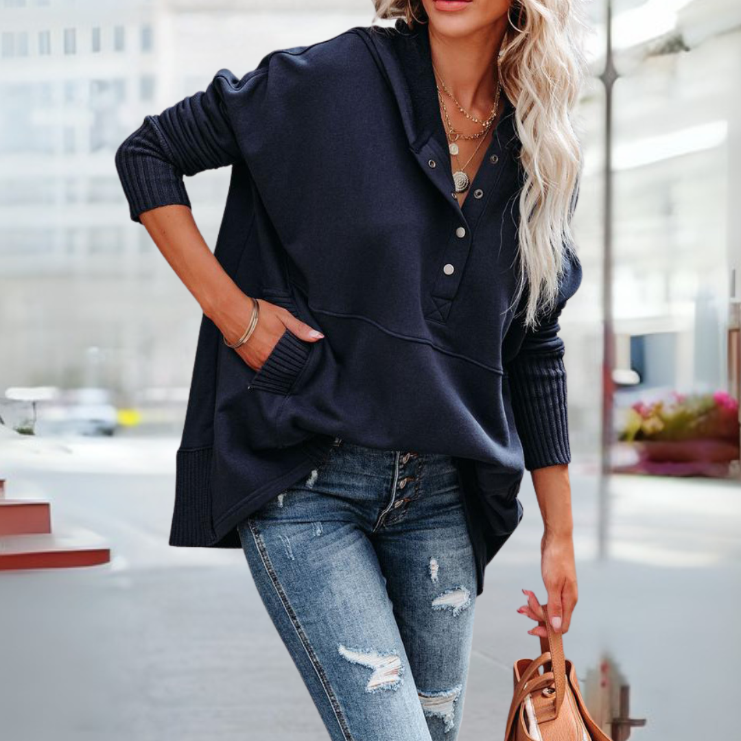 SORAYA™ - Comfy Oversized Hoodie V-Neck Long Sleeve Sweatshirt