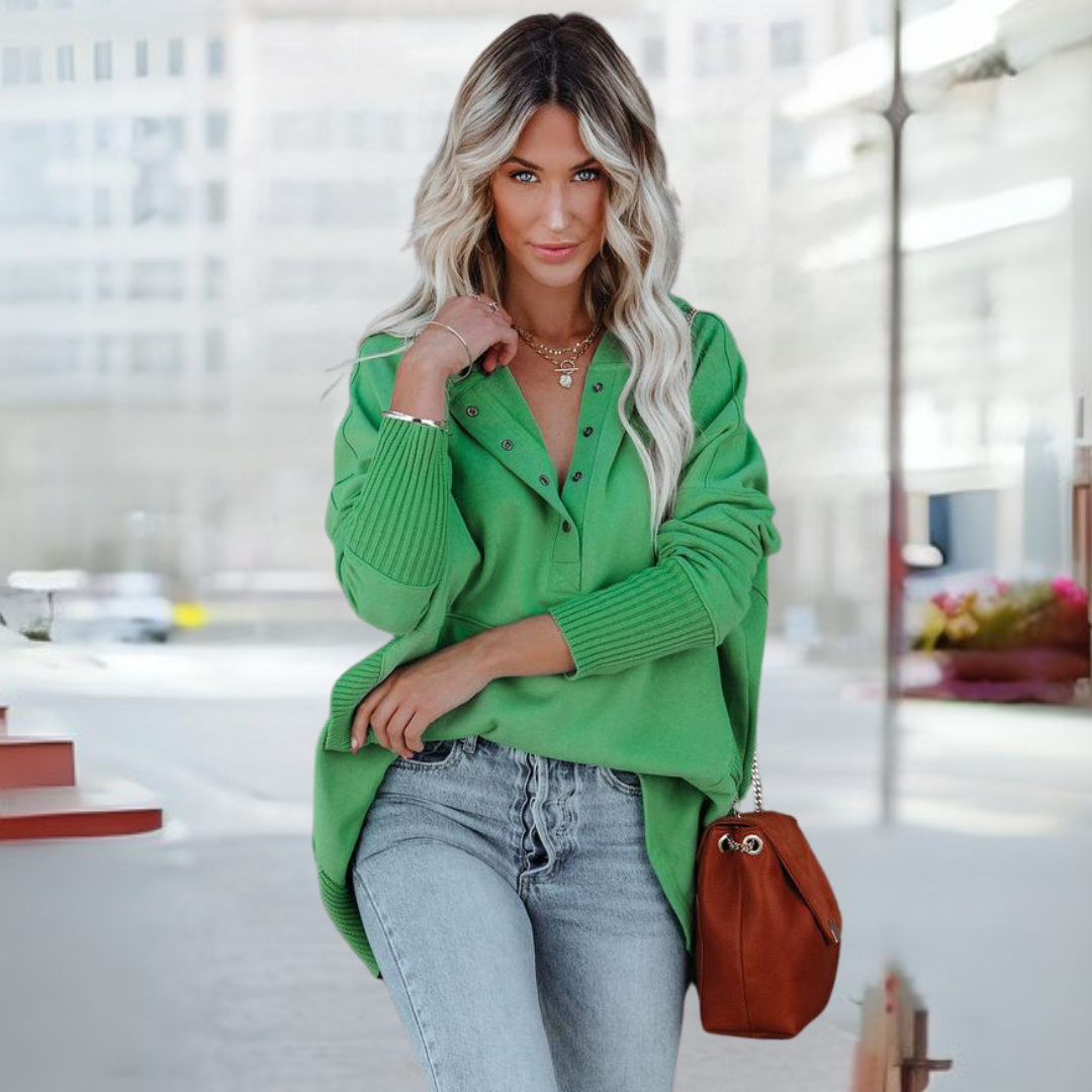 SORAYA™ - Comfy Oversized Hoodie V-Neck Long Sleeve Sweatshirt