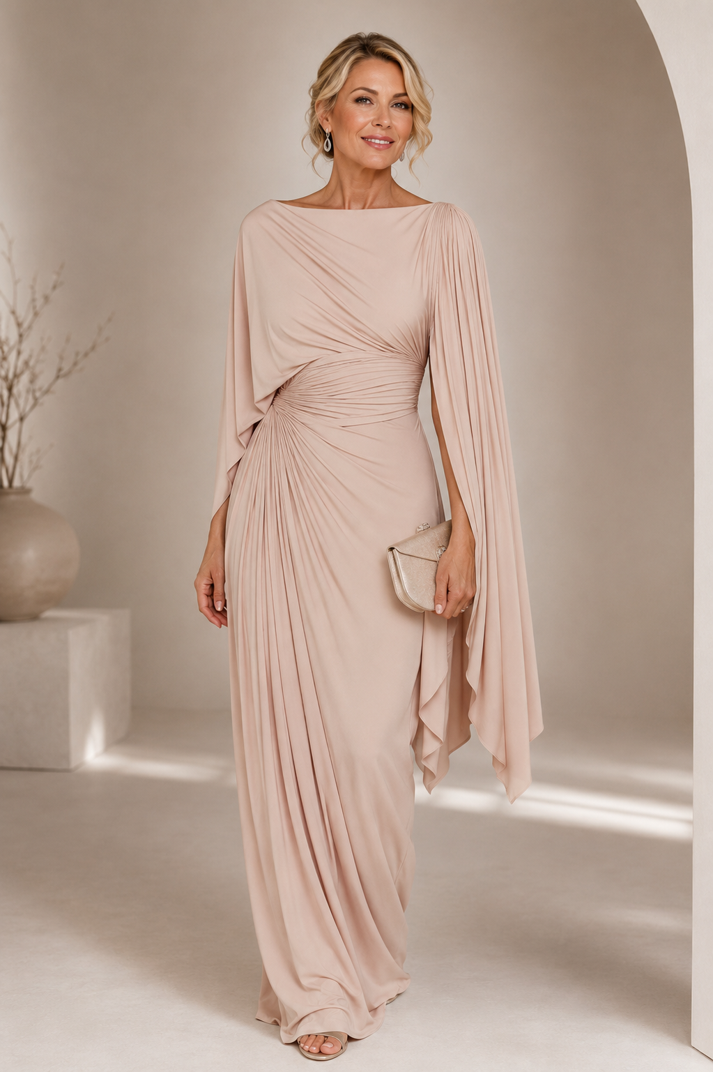 Meryl | Draped Sleeve Maxi Dress