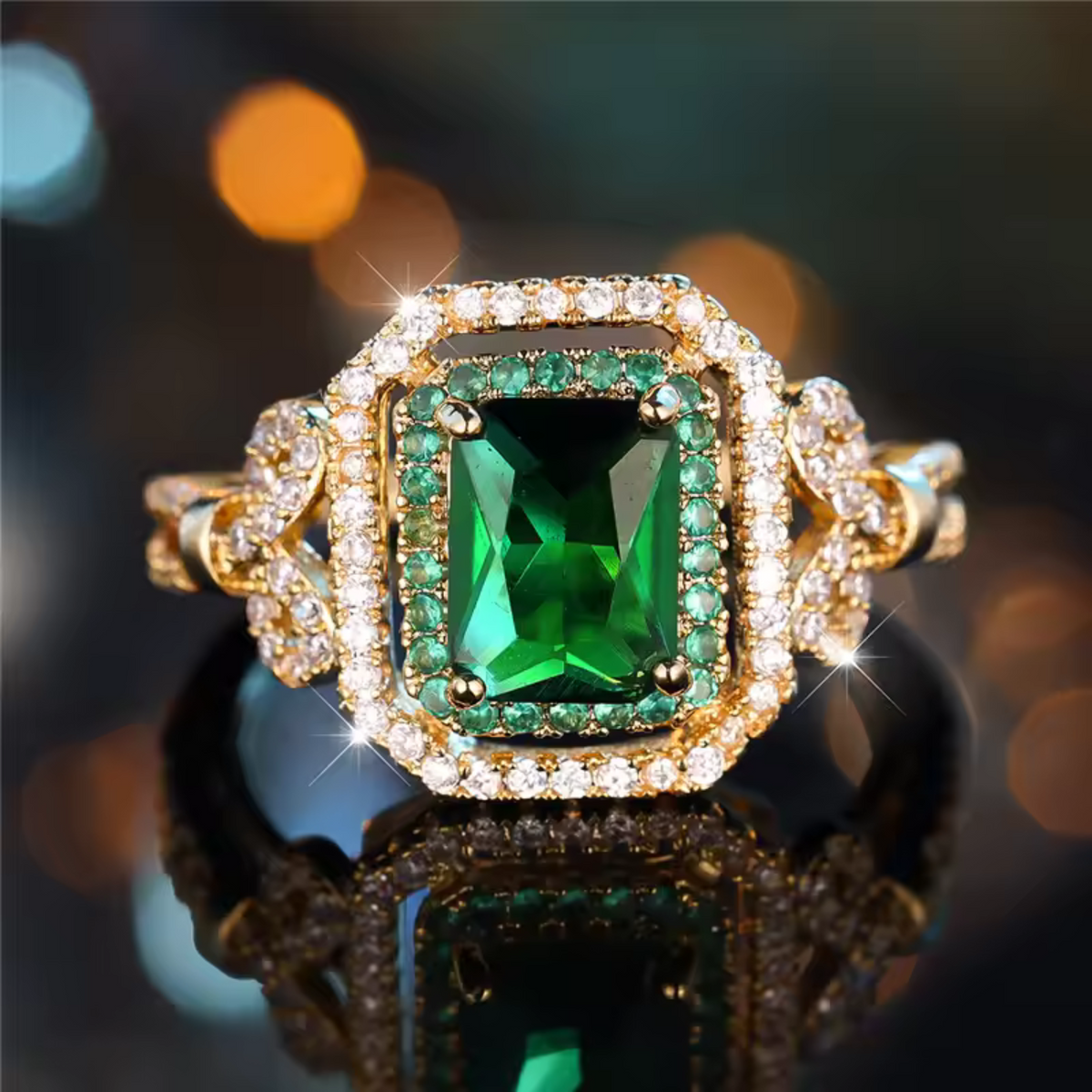 Luxe Emerald Halo Statement Ring