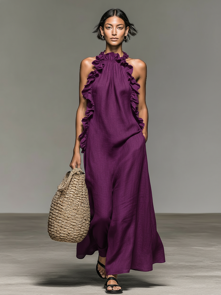 Lua | Ruffle Trim Maxi Dress with Pockets