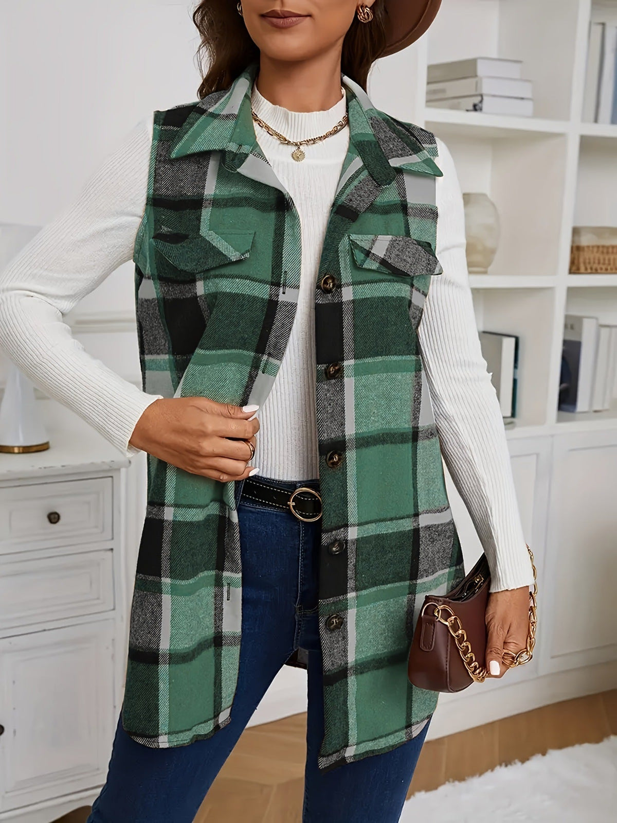 DELILA™ – Casual Button-Front Collared Vest Coat