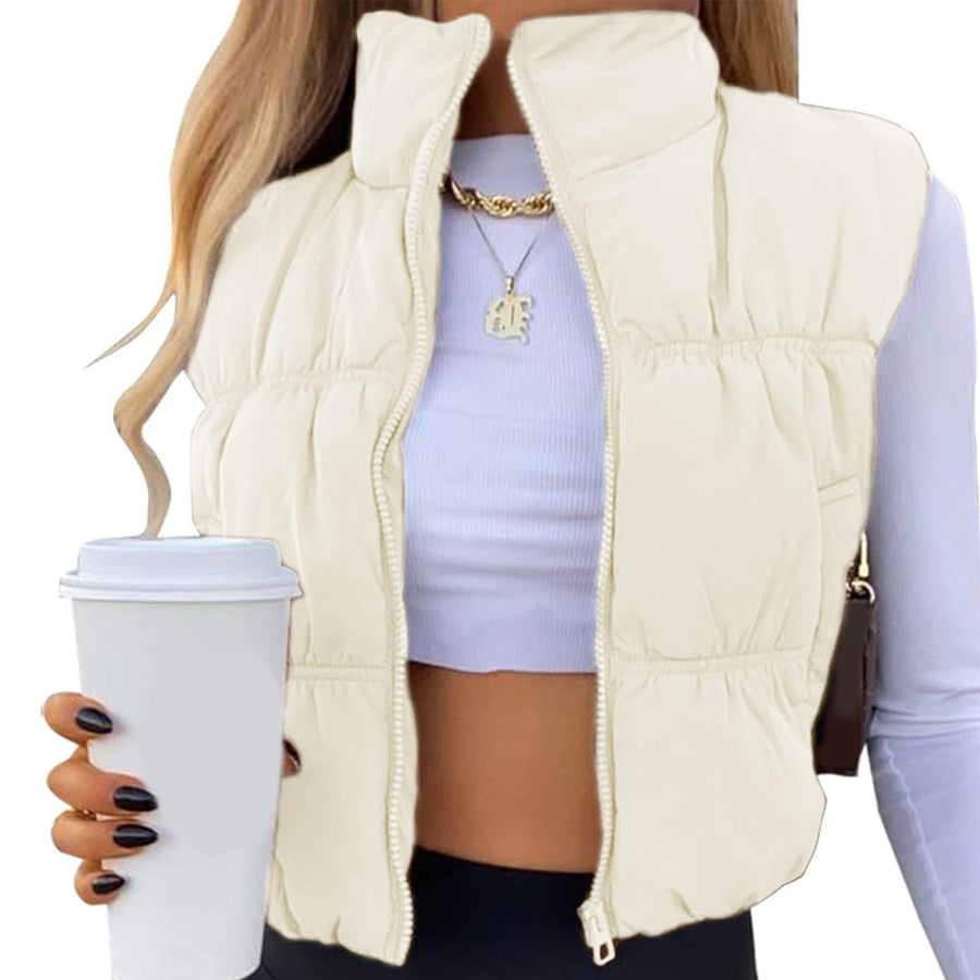 CAROLINE™ - Sleeveless Zip-Up Puffer Vest with Stand Collar