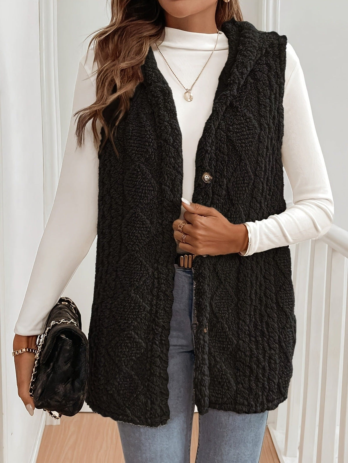 SOFIE™ - Plush Hooded Vest for Fall & Winter with Button Closure