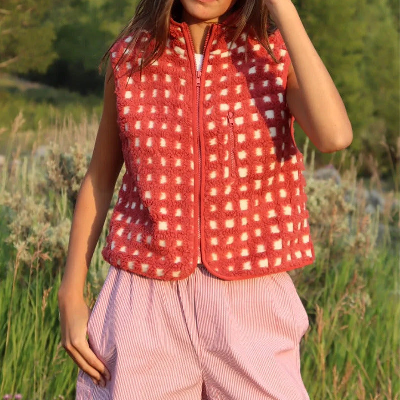 CONCUELO™ – Casual Plaid Sleeveless Zip-Up Vest
