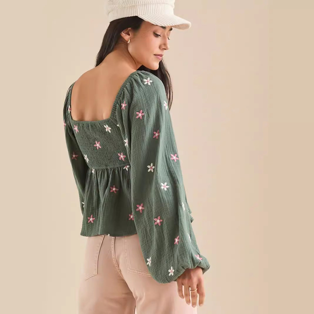 SILA™ - Comfy Floral Pleated Long Sleeve Top