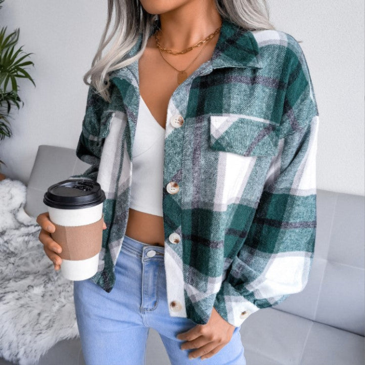 WALA™ - Casual Plaid Button Front Long Sleeve Jacket