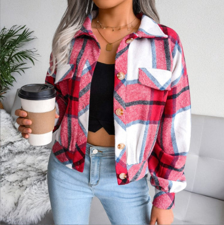 WALA™ - Casual Plaid Button Front Long Sleeve Jacket