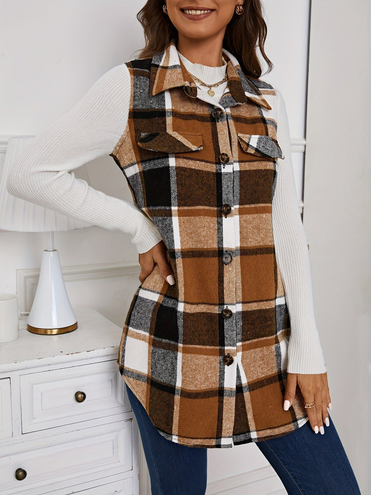 DELILA™ – Casual Button-Front Collared Vest Coat